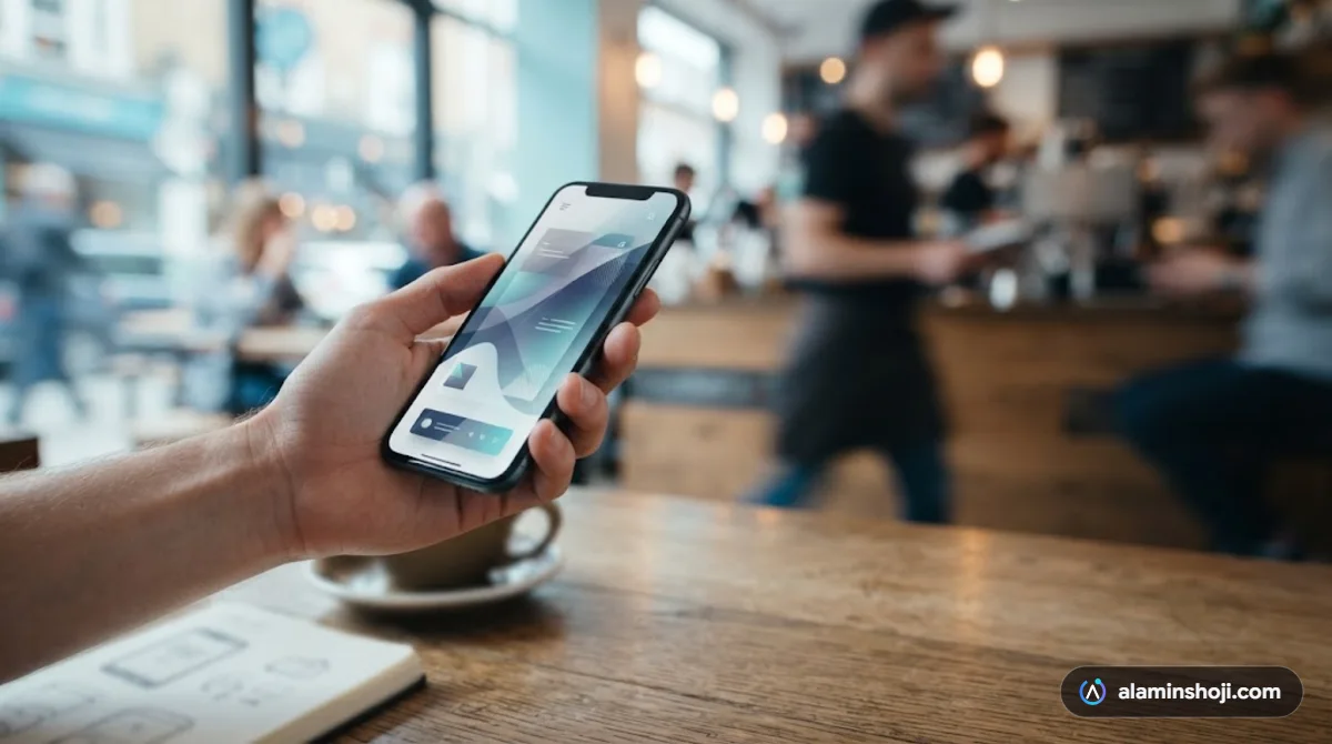 Smartphone with speed lines and a speedometer representing a fast mobile website - alaminshoji.com