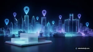 Night city skyline with glowing location pins illustrating ranking on Google in Detroit and Dearborn - alaminshoji.com