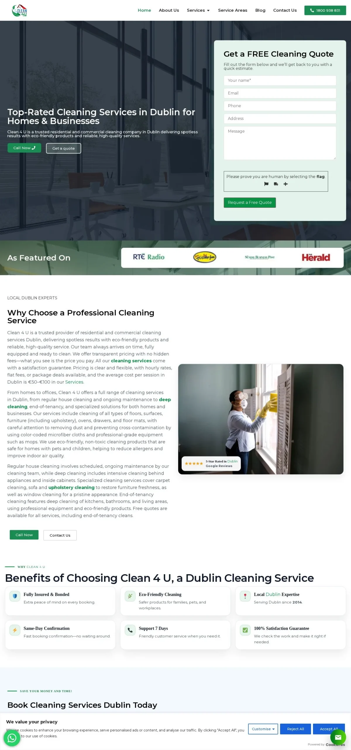 Full-page desktop screenshot of the Clean 4 U website