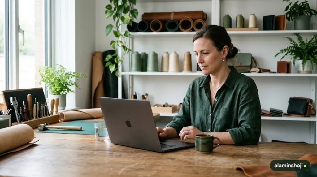 Small business owner checking Google Ads leads - alaminshoji.com