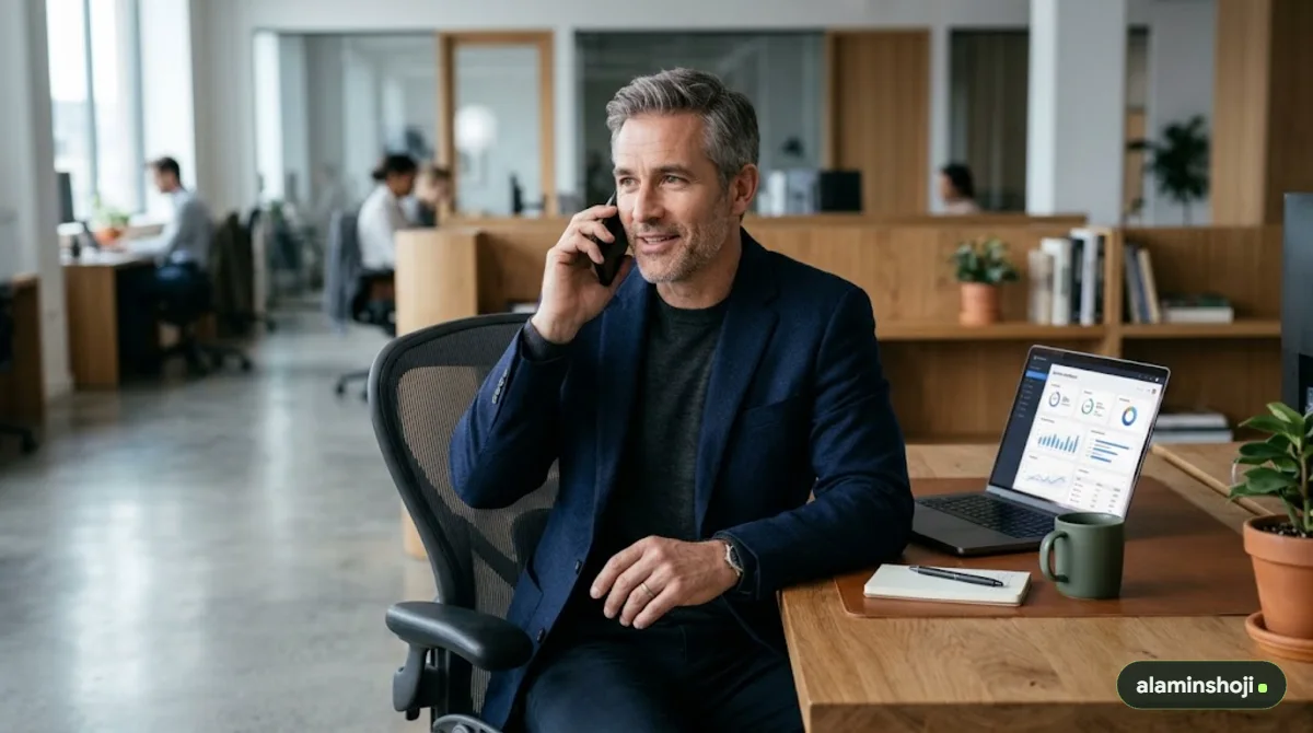 Business owner answering a call tracked from Google Ads - alaminshoji.com