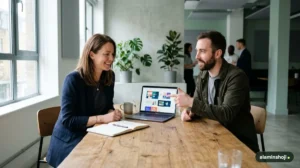 Business owner meeting a web designer to discuss a new website - alaminshoji.com