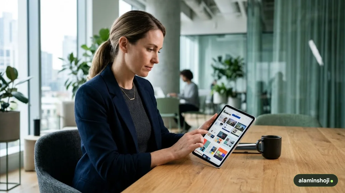 Client reviewing a web designer portfolio on a tablet - alaminshoji.com