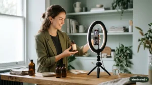 Business owner filming a short-form video with a smartphone - alaminshoji.com
