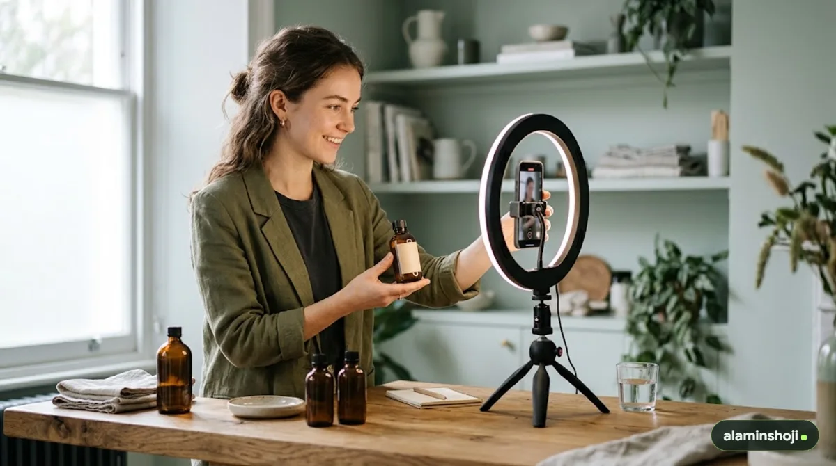 Business owner filming a short-form video with a smartphone - alaminshoji.com