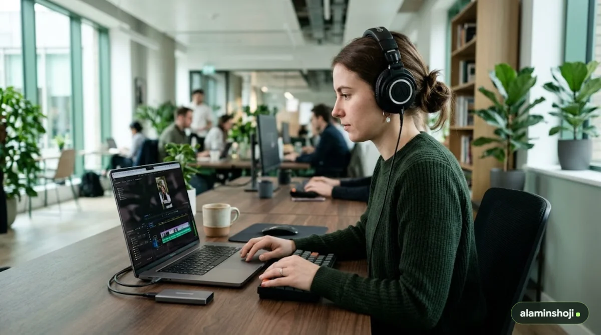 Video editor cutting a short vertical video on a laptop - alaminshoji.com
