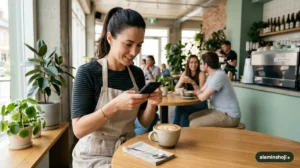 Cafe owner taking a photo for social media marketing - alaminshoji.com