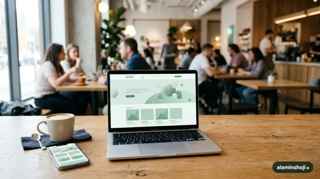 Modern business website on a laptop and phone - alaminshoji.com
