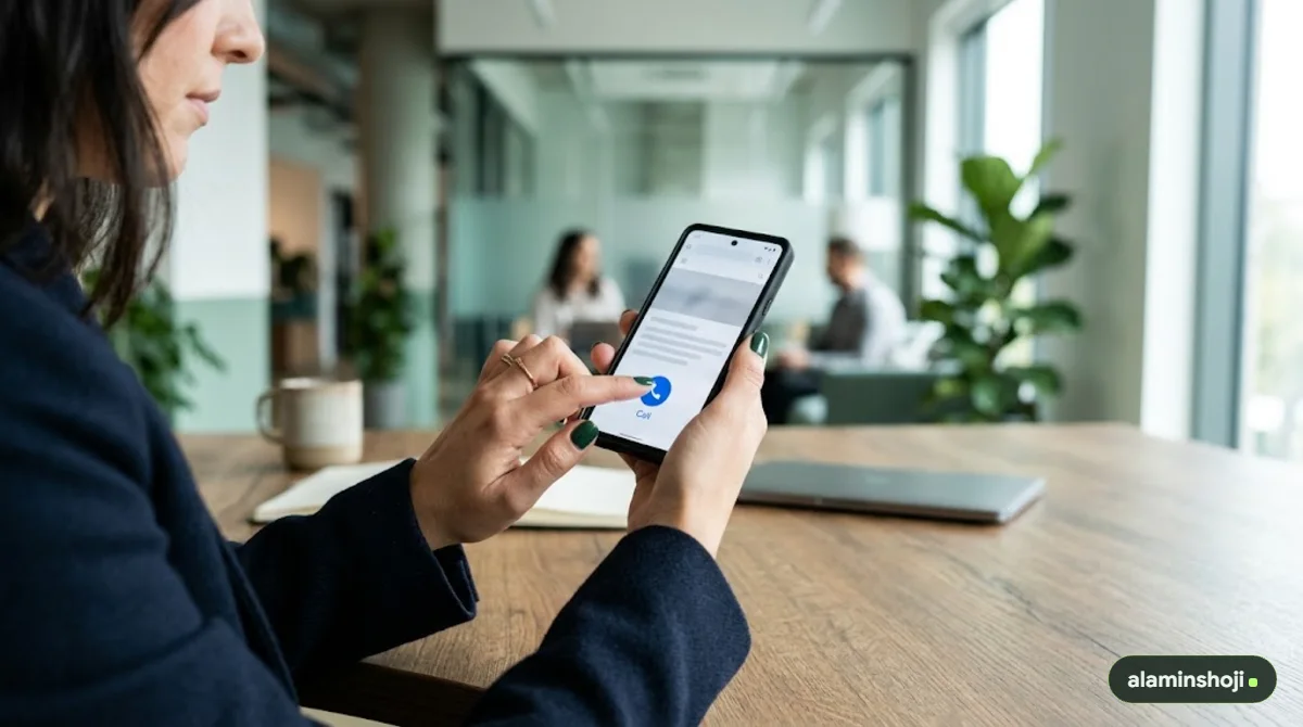 Customer tapping a click-to-call button on a mobile website - alaminshoji.com
